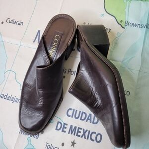 Women's 1990s Connie Brown Leather Slip-On Mules Size 7 Shoes